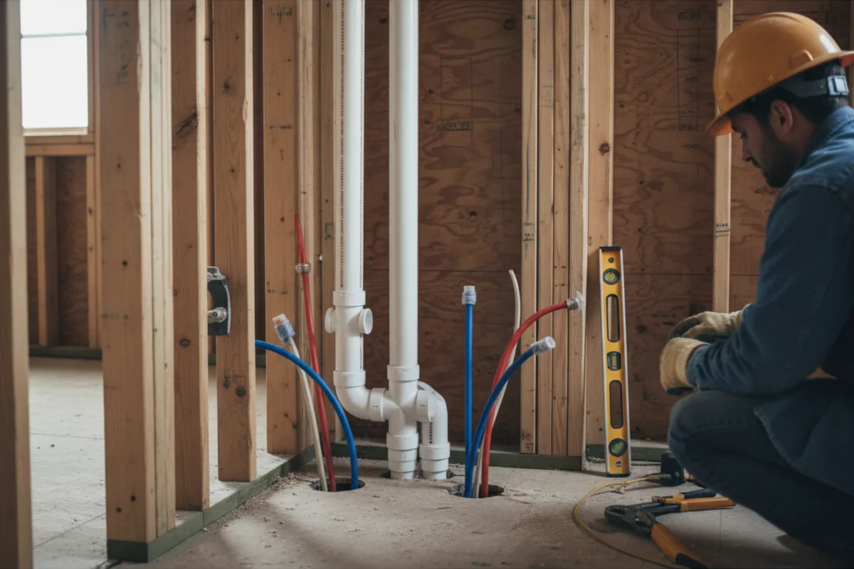 Drain and supply rough-in during Sump Pump Repair in Crownsville